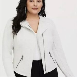Torrid light gray textured knit moto jacket  with assymetric zipper 3x